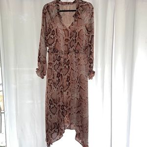 THML copper snakeskin print long sleeve dress size L